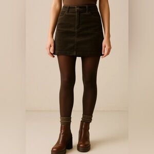 🆕🚺 NWT Ines De La Fressange Uniqlo Corduroy Mini Skirt Brown Olive XS 0 2